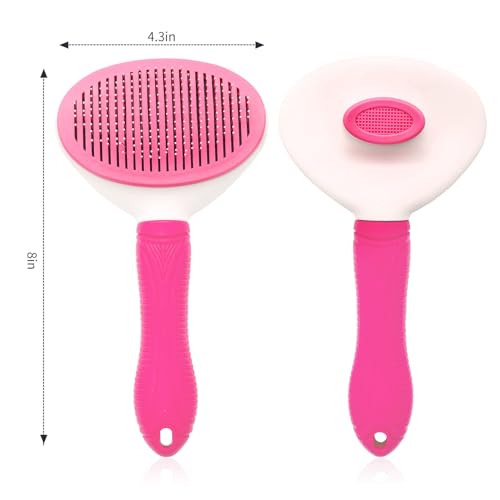 Aogeili Self-Clean Slicker Brush, Deshedding Comb for Dogs Cats Rabbits | One-Click Release Removes Loose Undercoat, Mats & Tangles, for Long & Short Hair Shedding Pets - color: Pink