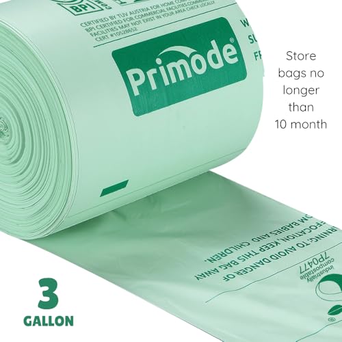 Compost Bags, Compostable Trash Bags 3 Gallon Compostable Bags Small Compost Bags for Countertop bin Extra Thick 0.71 Mil. ASTM D6400 Certified By BPI and TÜV AUSTRIA (3 Gallon, 100 Units) - size: 100 Count (Pack of 1), style: 3 Gallon