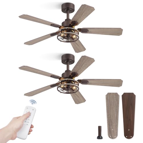 Fanbulous 42 Inch Farmhouse Rustic Caged Ceiling Fan with Lights, 2 Pack | Double-sided Color Blades , APP/Remote Control ,6-speed Wind & Reversible Function, Quiet, Timer, Oil Bronze - color: Oil Bronze