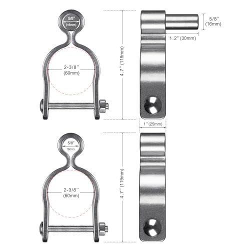Insaga 2 Pack 2-3/8" Heavy Duty Chain Link Fence Gate Hinges, 304 Stainless Steel T-Post & Pipe Gate Hinge Kit with Frame and Post Brackets, Bolts & Nuts Included for Farm, Cattle, and Chain Link Gate - color: Light Weight, size: 2-3/8''-2Pack