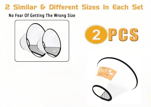 2PCS Adjustable Dog Recovery Cone, Plastic E-Collar for Cats and Dogs, Comfortable Elizabethan Collar to Help Reduce Licking and Scratching, Soft Edge Pet Cone for Large Medium Small Pets, White, S - size: S