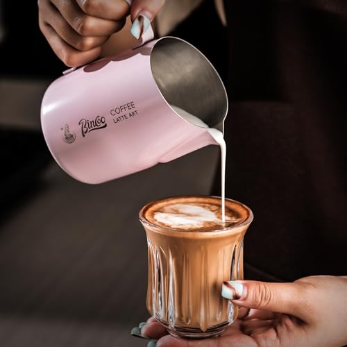 Milk Frothing Pitcher with Sharp Spout & Angled Rim – Precision latte art pitcher for Fine Lines & Intricate Patterns – 18/8 Stainless Steel Milk Steamer Cup for Cappucci
