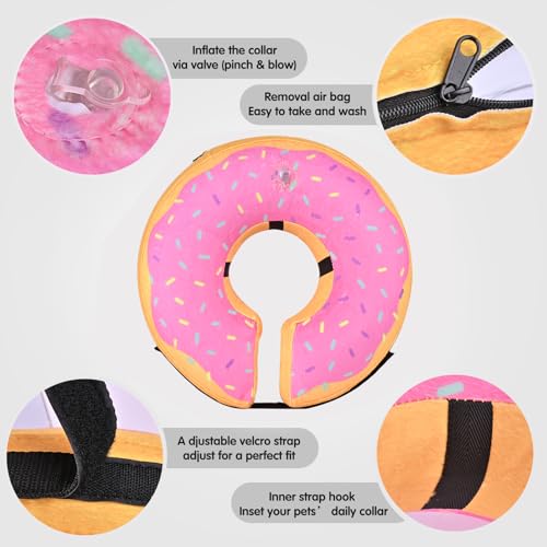 Inflatable Dog Cone Collar for After Surgery, Doggie Neck Blow up Donut Recovery ECollar, Soft Adjustable Dog Cone for Small Medium Large Dogs and Cats - color: Yellow/Pink Cheese, size: Small (Neck: 6"-11")