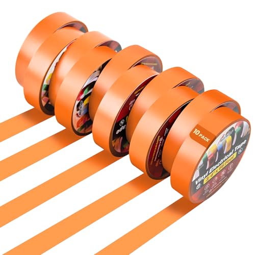 RED WOLF 10 Pack Orange Electrical Tape 3/4 Inch x 66 Ft Industrial Grade UL/CSA Listed 7 Mil Thick Flame Retardant High Temp Waterproof Electrical PVC Tape Electric Super Vinyl Rated 600V - color: Orange