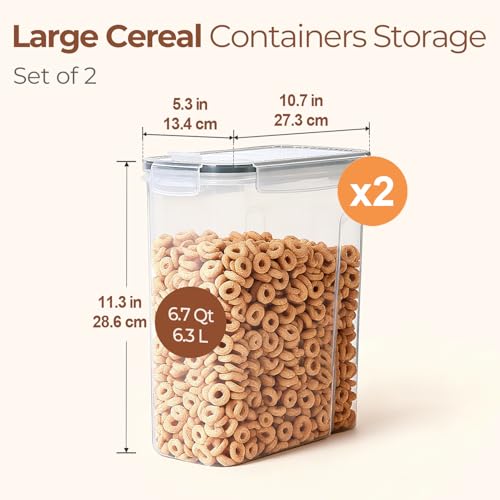 ComSaf Airtight Cereal Storage Containers with Lids 6.7Qt 2Pack, Easy Pour | Plastic Food Canister, Cereal Rice Oats Beans, Pantry Kitchen Cabinet, Dispenser with Label, Spout, Large Capacity, BPA-free - size: 6.7Qt-Rectangle
