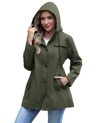 RUMIA Raincoat Women Waterproof Long Hooded Trench Coats Lined Windbreaker Jackets for Women 2026 S-2XL - color: Armygreen, size: Medium