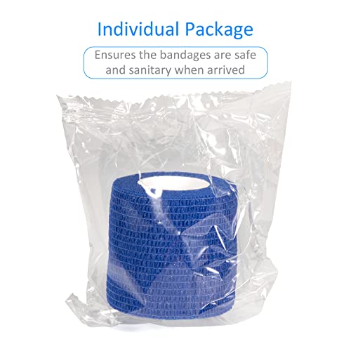 24Pcs Self Adherent Cohesive Bandages Wrap Self Adhesive 2 in Blue | Self Adherent Bandages Wrap First Aid Self Adhesive Bandage Elastic Sports Athletic Tape Wrist Ankle Pet Vet Wrap Grip Cover - color: Blue, size: 24Pcs