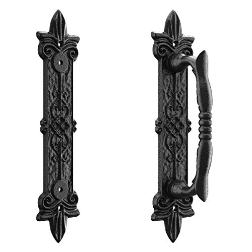 SMARTSTANDARD 9" Barn Door Handle, Heavy Duty Black Powder Coated, 2PCS | Antique Barn Door Handle, Large Rustic Retro Cast Iron Handle for Gates Garages Sheds Furniture, Square - size: 2 handles