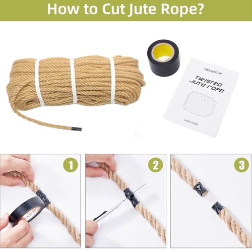 Hemp Rope, 1/3 Inch, 100 Feet - Twisted Jute Rope for Deer, Tug of War, Nautical Crafts, Home Decor, Gardening, Bundling, DIY Ornaments - size: 100Ft, style: 1/3 Inch