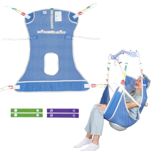 EZ Assistive Patient Lift Sling with Commode - Patient Lifting Slings for Transfer - Medical Full Body Straps for Elderly, Disabled,Nursing,Caregiver - SWL 500 lbs (Large-Blue-1 PC) - size: Large-Blue-1 PC