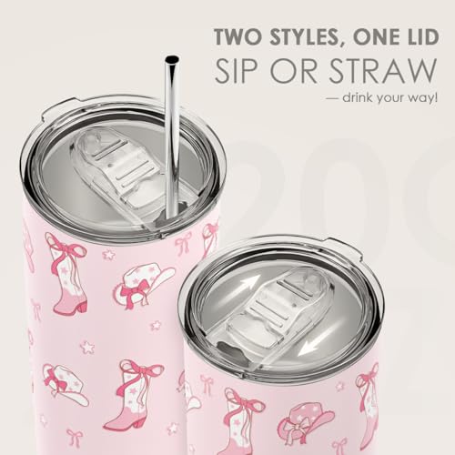 SANDJEST Cowgirl Tumbler 20oz, Stainless Steel Travel Cup with Lid, Insulated Coffee Mug, Cowgirl Gifts for Women Girls Friends Sisters on Birthday Christmas (Pink) - color: Cowgirl 1