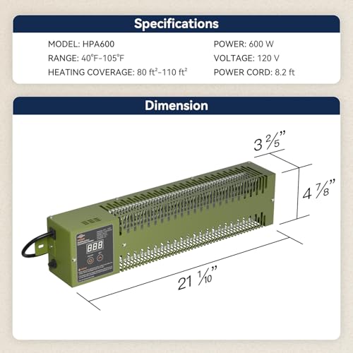 600W Pump House Heater with Thermostat, 120V Freeze Protection | for Pump Houses, Well Houses and Utility Rooms; Built-in Thermostat Helps Maintain Stable Temperatures during Cold Weather.