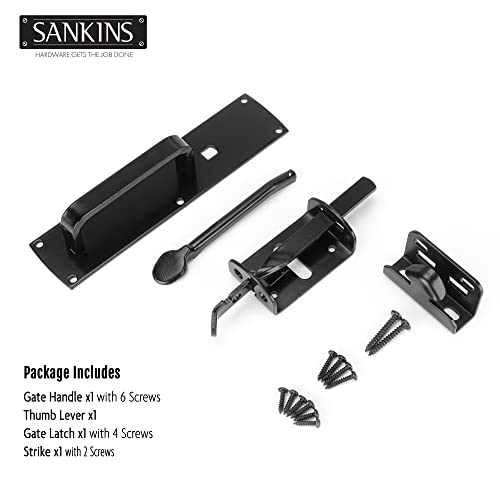 Thumb Gate Latch Hardware for Wooden Fences Heavy Duty, Self Locking Fence Latch Kit with Handle, Door Latch Gate Lock kit for Wooden/Vinyl Fence, Outdoor Metal Gate, Black Finish