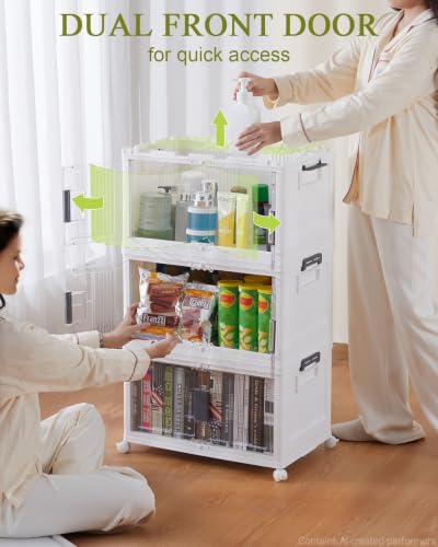 OlarHike 144QT Storage Bins with Lids for Closets, Office, Dorm, 3 Pack | Multi-Lid, Lockable Cabinet, Doors & Wheels, Foldable & Collapsible, Stackable Organizers, Plastic Drawers, School, Game Day - size: 48QT-White