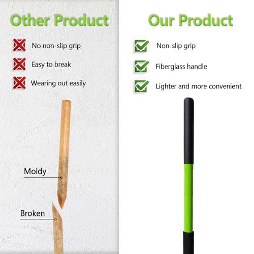 Pitch Fork-57 Inch，5-Tine Steel Garden Fork Heavy Duty, Mulch with Cushion Grip, Green Fiberglass Handle - color: Green