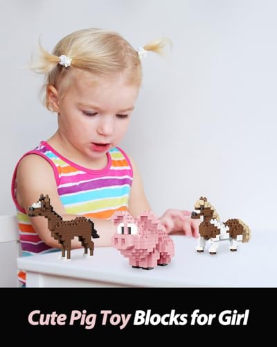 QISHOUTING Pig Mini Building Toy for Kids, Farm Animals Mini Pig Building Blocks & Learning Toy for Girls Boys, Pig Figurine Toys for Adults Girls, Birthday Party Favors Stocking Stuffers - style: Pig