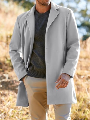PASLTER Mens Trench Coat Slim Fit Mid Length Pea Coat Winter Overcoat | Notched Collar,Single Breasted,Warm Peacoat Jacket,Soft Mens Dress Coat,Fall Winter Mens Trench Coat Long - color: Grey, size: Medium