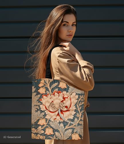 Aesthetic Floral Canvas Tote Bag - Reusable Shoulder Tote Bag for Women Lady Casual Vacation, Shopping, Work, Gym - color: Heron_01