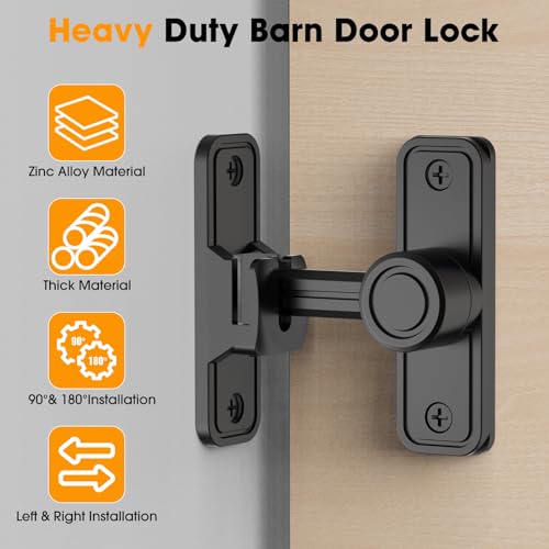 Sliding Barn Door Lock, 90 Degree Locks, 2 Pack-Black | Flip Gate Latches for Garden, Bathroom, Outdoor, Garage, Window, Barn Doors - color: 2 Pack-Black