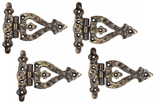The Metal Magician Antique Brass T-Strap Hinges, Pack of 4 Heavy Duty Barn Door Hinges (5" x 4.5") for Wooden Fences Heavy Duty, Decorative, Farm Gate Hinge (Antique Brass) - color: 5inch T Hinge Antique Brass