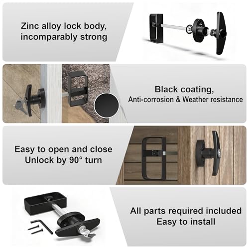 SKYSEN Shed Door Lock Latch, Shed Door T Handle Lock, 5-1/2" Steam- 2 Keys- Shed Door Hardware- Black(Shed Lock-1)