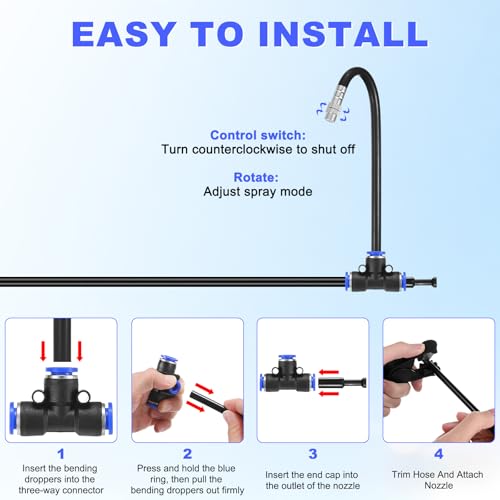 M METERXITY 1-Set Drip Irrigation System, 50Ft 5/16" Hose Garden Watering Misting System with 16pcs 360° Adjustable Copper Nozzles for Greenhouse/Yards/Lawn, Atomizing Watering Accessories - color: Black + Silver Tone, size: 50Ft 5/16"