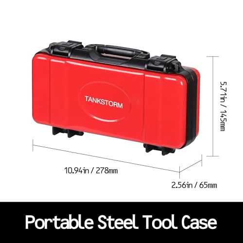 11" Red Metal Tool Box, Portable Steel Tool Case with Secure Latch & Handle, Empty Storage Organizer for Home DIY & Small Tools - color: Red