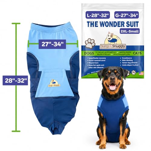 Surgi Snuggly Dog Surgery Recovery Suit, Cone Alternative, Spay/Neuter 2XLS | Dog Recovery Suit for Dogs — Veterinarian-Invented Surgical Suit & Recovery Onesie with Easy Bathroom Access After Surgery - color: Double Blue, size: 2 Extra Large Small(L-28"-