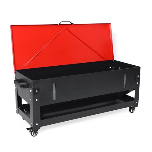 120 LB Large Chicken Feeder No-Waste, Heavy Duty Galvanized Metal Poultry Feeder with 360 Swivel Wheels, Rainproof Automatic Gravity Trough for Outside Coop, Chickens, Ducks, Geese