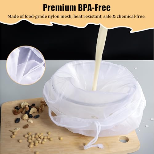 Nut Milk Bag Reusable 3 PCS 12" x 10" Food Strainer Nut Bags for Straining Almond/Soy Milk Greek Yogurt Professional for Cold Brew Coffee Tea Beer Juice Fine Nylon Mesh Cheesecloth - color: 3 pcs