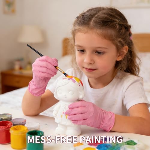 XXS Kids Nitrile Gloves, Latex & Powder Free, 4 Mil, 50 Pairs | XXS Fits Ages 3-8, Food-Grade Material, Waterproof, Textured Grip, Crafts, Painting, Cooking, Science, Messy Play - color: Pink