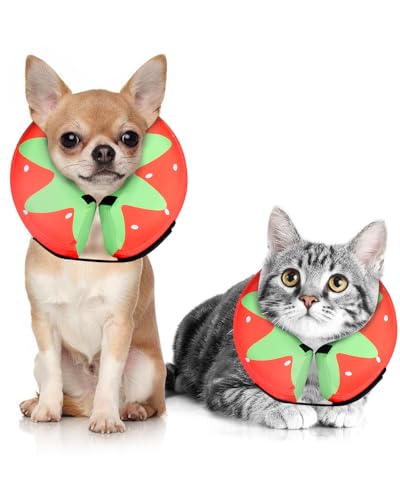 MIDOG Inflatable Dog Cone, Donut Recovery Collar After Surgery, X-Small | Soft inflatable donut e-collar; stops licking after surgery; pet eats & sees normally; neck 6-9 in (XS); not for chewers - color: Tomato, size: X-small (Neck:6"-9")