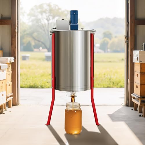 VEVOR Electric Honey Extractor, 6 Frame Honey Extractor with Transparent Lid, 140W Stainless Steel Honeycomb Drum Spinner, Height Adjustable, Honeycomb Extraction Equipment for Beekeeping - style: 6 Frame