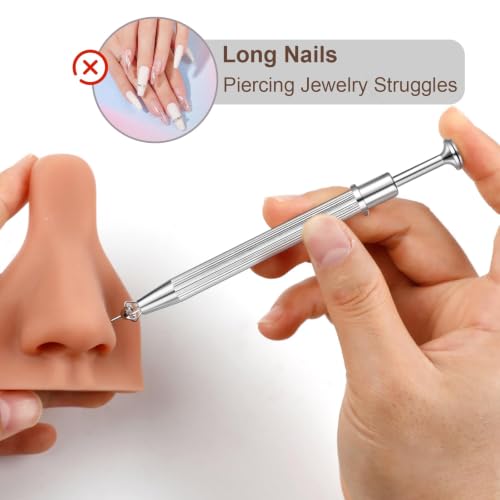 2Pcs Piercing Ball Grabber Tool for Changing Jewelry, Stianless Steel Flat Back Earring Applicator Internally Threaded Push Pin Piercing Grabber Tool - color: Silver-J