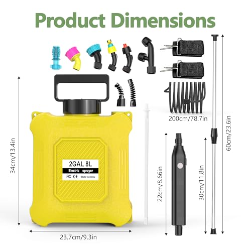 Battery Powered Sprayer 2 Gallon Electric Garden Sprayer for Plants & Weeds | Spray plants, tackle weeds & patios. USB-C rechargeable, 6 nozzles, stainless steel wand for all outdoor tasks. - color: Yellow