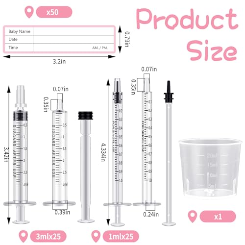 Trelaco 100 Sets 3 Ml 1 Ml Breast Milk Syringes No Needle Colostrum | Sterile Sealed with Caps and Cup, Baby Name Labels, Needle-free Harvesting for Storing Freezing Milk, For Postpartum Moms - size: 3 ml, 1 ml