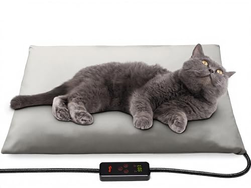 Toozey Small Pet Heating Pad, 6 Adjustable Temperature Dog Cat Heating Pad with Timer, Waterproof Heated Cat Bed with Chew Resistant Cord, Indoor Electric Pet Heated Mat 18x16in | 18 x 16 In, 6 Heat Settings, 4-24H Timer, Waterproof Surface, Chew-Resistan