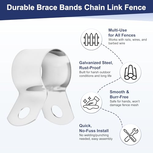 M METERXITY 12-Pack 5/8" Brace Bands Chain Link Fence Parts | Galvanized Steel Chain Link Brace Band with Bolts and Nuts for Fence, Gate, Posts, Rust-Resistant [Silver] - size: 5/8"