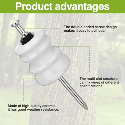 Pangda 25 Pack Multi-Groove Wood Post Ceramic Insulator with Double-Headed Nails and Washers Ceramic Electric Fence Insulator for Wooden Post Electrical Wire Ground Fencing Agricultural Supplies