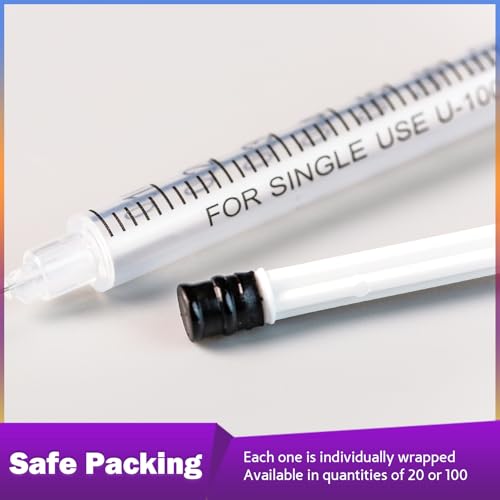 Syringes 1ml 31 Gauge 5/16 Inch 8mm Disposable Lab Supplies, Pack of 100 | U-100, Single-Use, Smooth & Leak-Proof, Individually Wrapped - size: 1ML 31G 5/16" 8MM