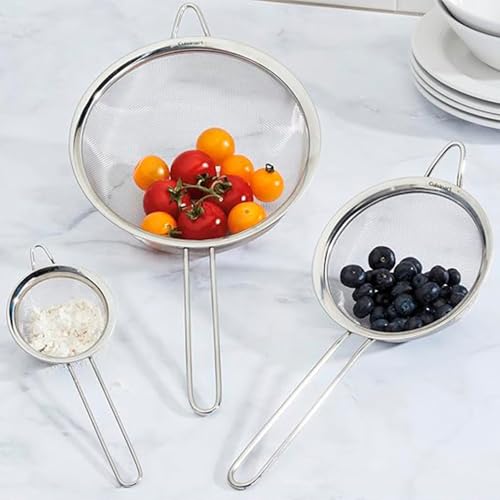 Cuisinart Mesh Strainers, Stainless Steel, Dishwasher Safe, 3-Count | Fine mesh kitchen strainers in 3 sizes, can be used as a pasta strainer, rice strainer, spaghetti strainer, CTG-00-3MS