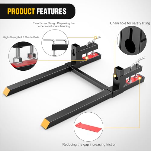 Nilight 43" 2000lbs Clamp on Pallet Forks with Adjustable Stabilizer Bar | Heavy Duty Steel Pallet Forks for Loader Bucket Skid Steer and Tractor - color: 43" Pallet Forks w/ Stabiliser Bar