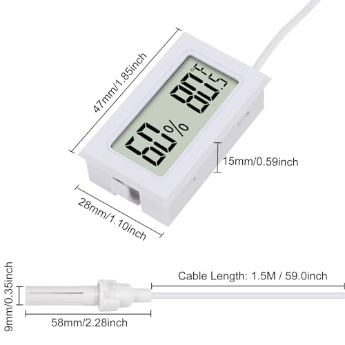 3Pcs Mini Digital Thermometer Hygrometer with Probe Electronic Temperature Humidity Gauge Meters Indoor LCD Display Fahrenheit for Humidors,Greenhouse,Garden,Incubator Reptile Terrarium - color: White-3PCS