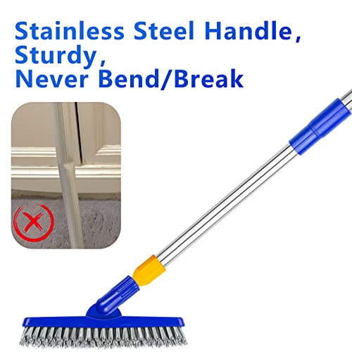 12" Wide Floor Scrub and Grout Brush Set With Long Extendable Handle - Stiff Bristle Heavy Duty Cleaner for Tile, Deck, Garage, Kitchen, Bathroom - color: White+blue