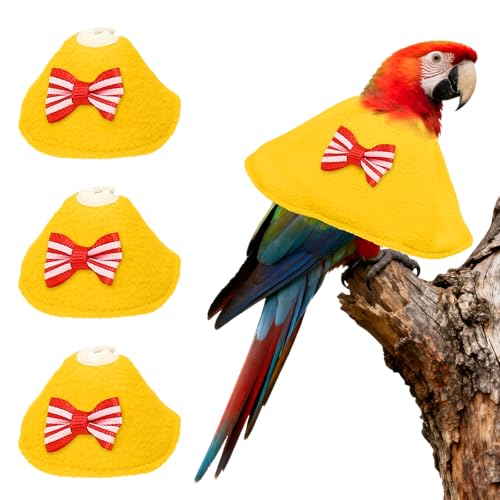Bird Collars, Bird Cone Collar Protective Recovery Cones, Soft Adjustable Anti-Bite Feather Neck Protector (Yellow, XS, 3 Pcs), Intended for Budgie/Cockatiel/Lovebirds - color: Yellow, size: XS