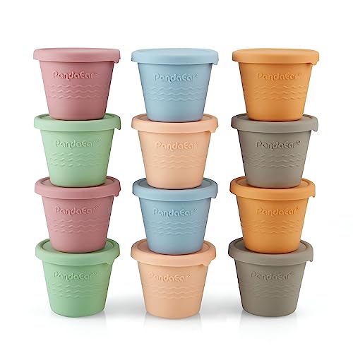 PandaEar 12 Pack Silicone Baby Food Storage Containers, 4 oz | Reusable Snack Containers Freezer Storage with Airtight Lids Leak Proof for Infants Kids Babies, Microwave & Dishwasher Safe