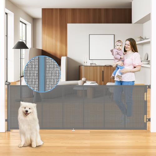 HAMOPY 120 Inch Reinforced Strip Extra Wide Retractable Baby Gate, 33" Tall, Prevent Crawling Through, Wide Extra Long Child Safety Gate for Indoor Baby Fence, Outdoor, Stairs, Deck(Grey) - color: Gy-l