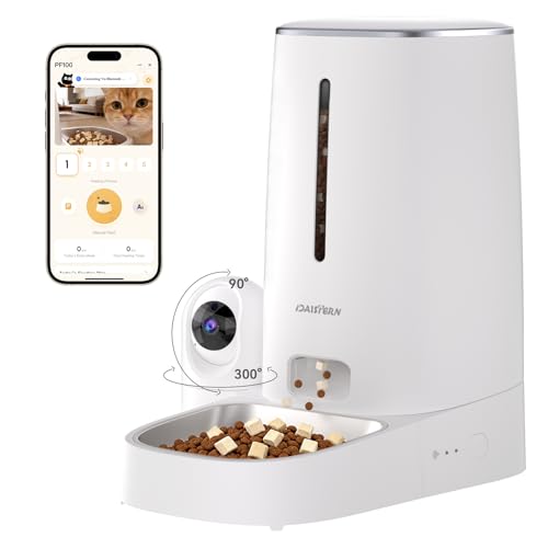 Automatic Cat Dog Feeder with Camera 4L, 2.4G/5G WiFi Smart Pet Food Dispenser with Night Vision, 2-Way Audio, Meat Call and Motion Alert, Stainless Steel Bowl, Dual Power Support, AI Feature