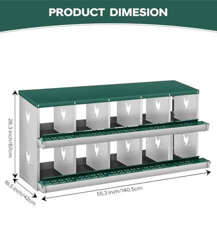 Garvee Chicken Nesting Box, 10 Compartment Metal Nesting Box | Wall Mount Chicken Nesting Boxes for Laying Eggs,Easy Egg Collection,10 Room Nest Boxes for Chickens - color: Red, size: Green 10 Compartment