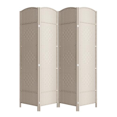 4 Panel Folding Room Divider,Woven Privacy Screen,Beige | Solid wood frame, handcrafted diamond pattern, 6FT tall, extends to 63 inches wide, no assembly required - color: Beige, size: 4-Panel